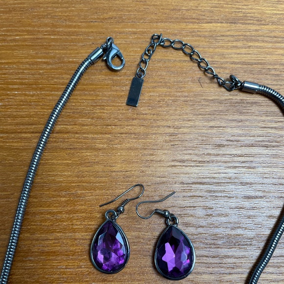New Bauble Bar Purple Crystal Necklace & Earrings - Picture 3 of 7